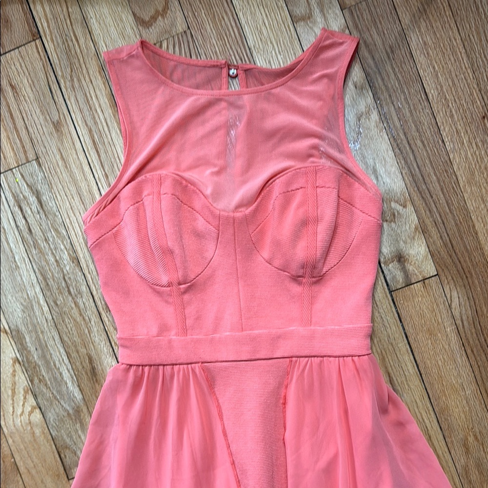 Bebe Dress Women's Coral Sleeveless High Low Gown Size 6